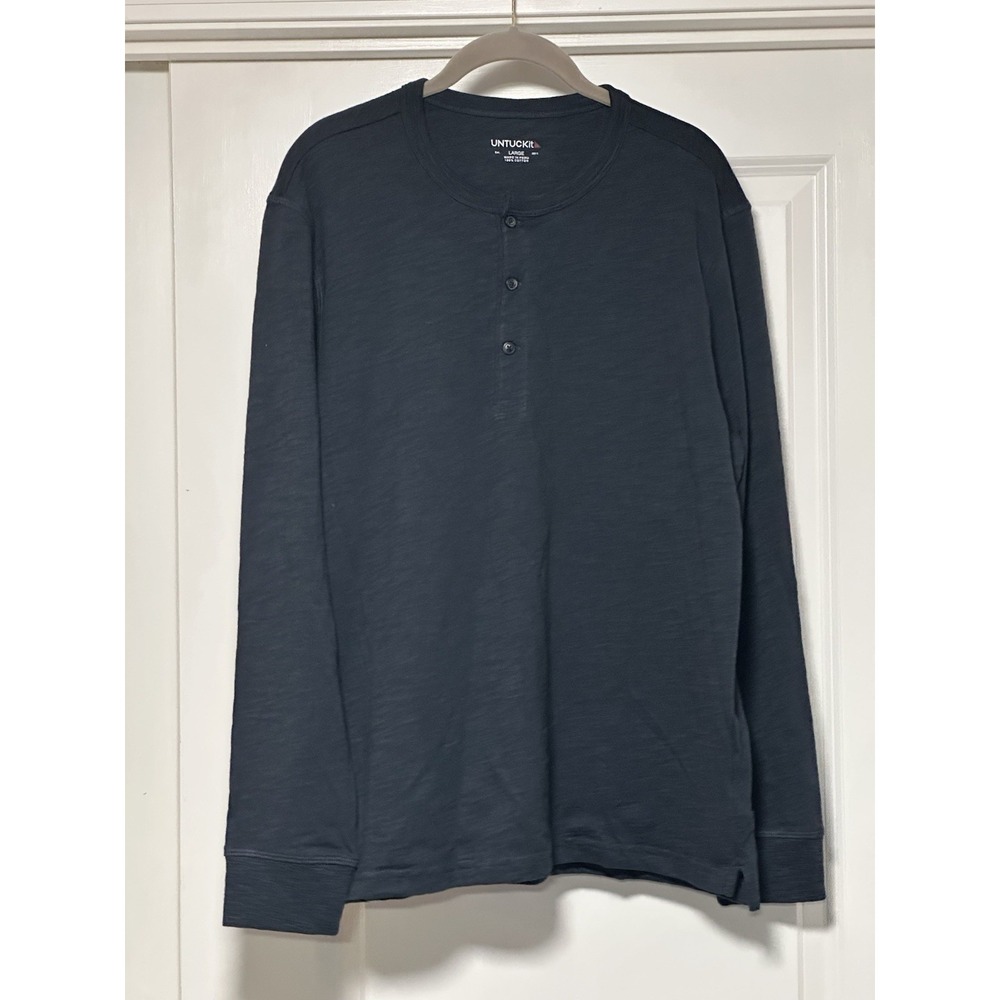 UNTUCKit, Men's Long Sleeve Henley Shirt, Navy, Size‎ Large
